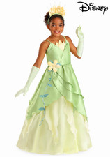 Disney Princess Tiana Girls Dress Costume Green/Cream with Gloves