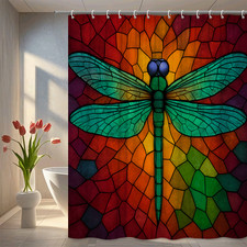 Colorful Dragonfly Stained Glass Shower Curtain - Waterproof Fabric