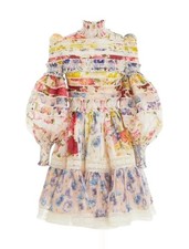 Zimmermann Wonderland Smocked Mini Dress | Linen/Silk, Puff Sleeve, Lace Trim