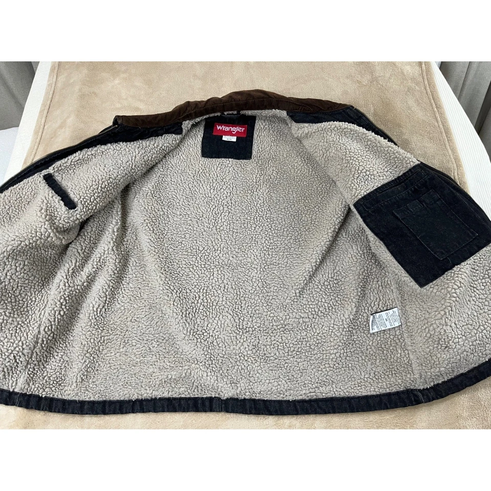 Wrangler Denim Barn Chore Field Jacket XL Black Sherpa Lined Corduroy Collar - Image 4 of 4