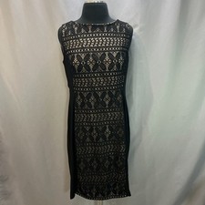 Anne Klein Sheath Dress Womens 12 Black Floral Lace Detail Back Zip Cocktail