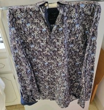 TED BAKER London men button down shirt floral blue multi gray green 6 Portugal L