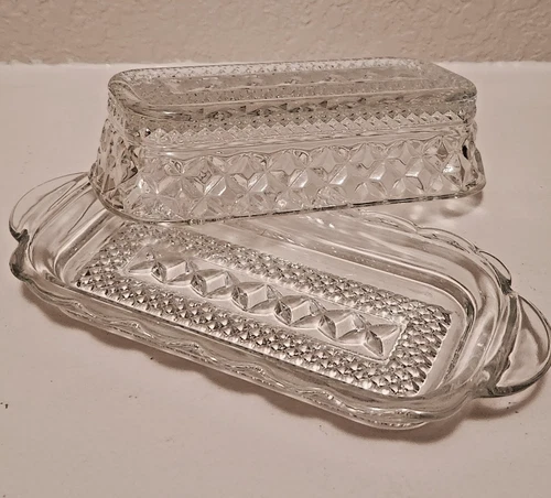 Vintage Anchor Hocking Wexford Clear Glass Butter Dish with Lid