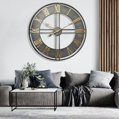 Large Wall Clock,20Inch Metal Wall Clocks,Quality Quartz Movement Roman Numerals
