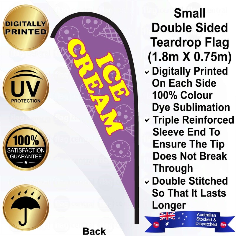 F - ICE CREAM Deluxe Double-Sided Purple 2.4m Teardrop Flag / Banner Kit with Pole Set, Steel Outdoor Cross Base and a Free Carry Bag - 2