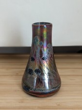 Robert Coleman Iridescent Blue Art Glass Vase RC 5 1/2" Abstract