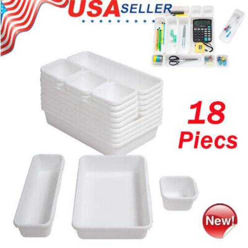 18PCS White Drawer Organizers Trays Set Drawer Dividers for Kitchen Office Tool