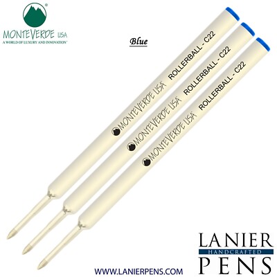 3 Pack - Monteverde  Rollerball to fit CROSS  Rollerball Pens - Blue
