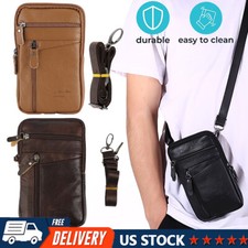Leather Men Cell Phone Loop Belt Bag Waist Holster Pack Shoulder Pouch Crossbody