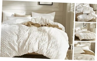  Duvet Cover Queen Size, 3pcs Washed Microfiber Bedding Queen(90''×90'') White