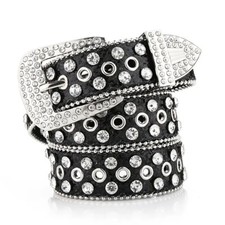 Rhinestone Studded Diamond Belt Western Denim Shiny Rivet Design Leather