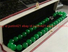 Natural 10mm Green Jade Round Gemstone Beads Necklace 18/24/35/60/100'' AAA 