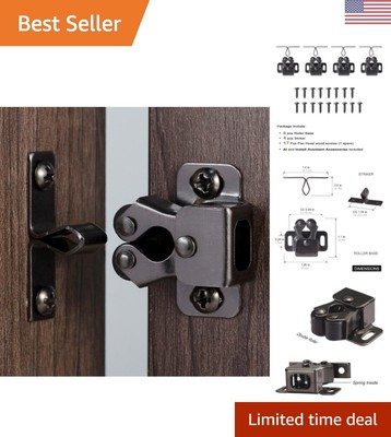 4 PCS Cabinet Latch Double Roller Catch - Black Nickel, Cupboard Closet Hardware