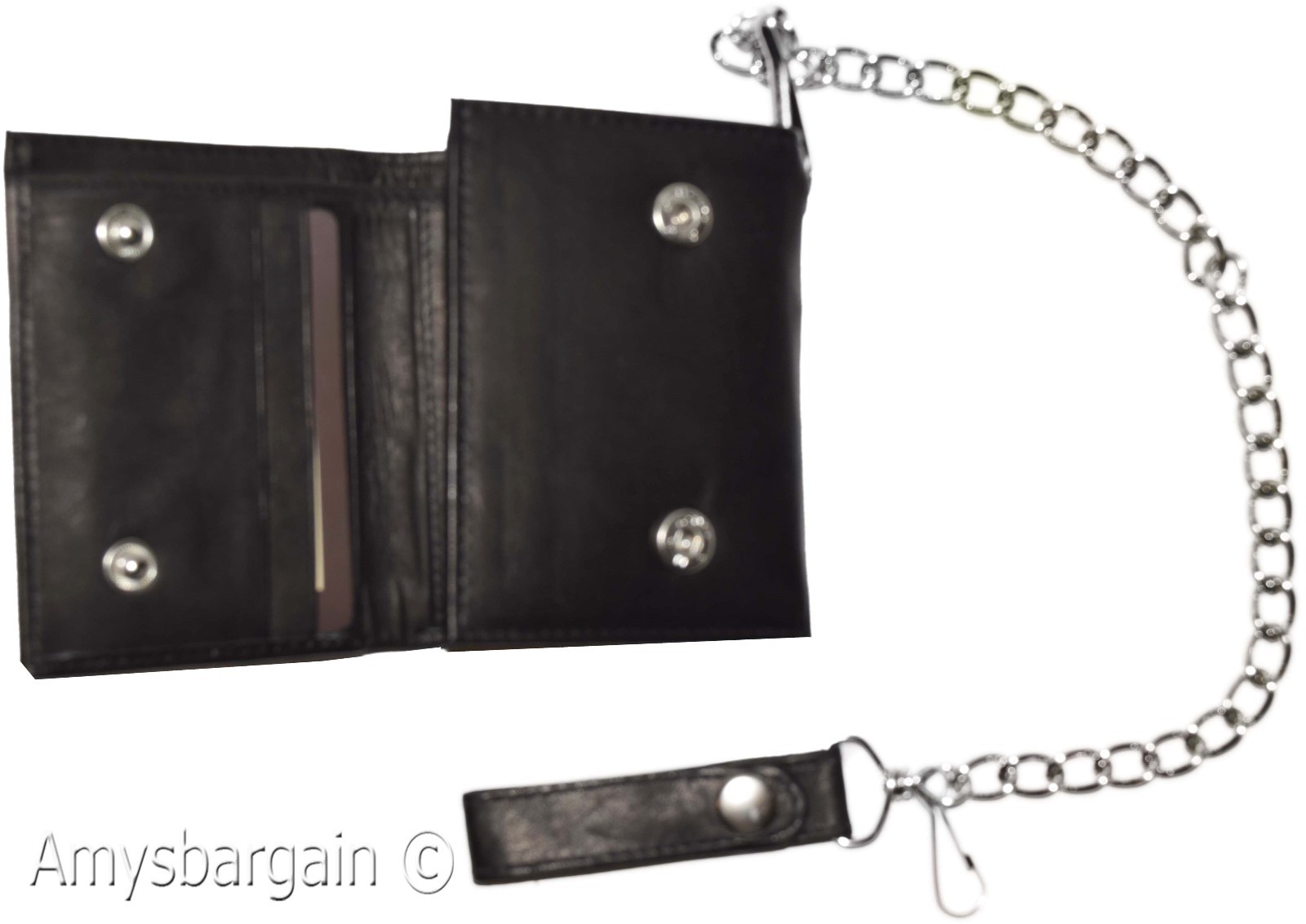 Men's genuine leather trifold chain wallet motorcycle trucker biker black wallet