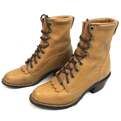 Tony Lama Womens Leather Lace Up Roper Boots 6 B Tan eBay