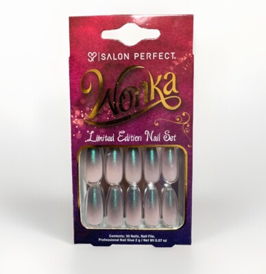 Salon Perfect WONKA ~ BLUE/GREEN FADE SPARKLE Ltd Edition 30ct Glue-On Nail Set