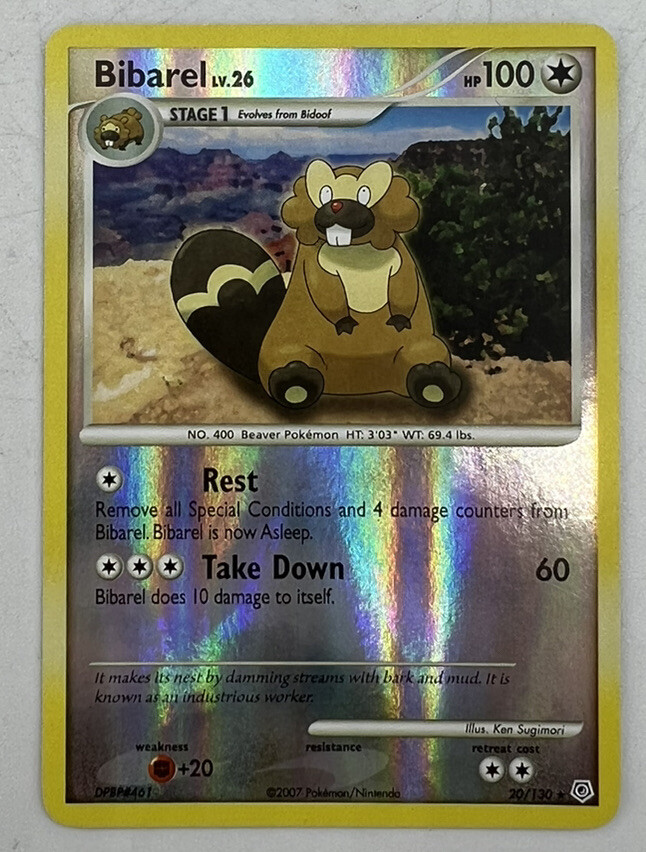 BIBAREL 20/130 Reverse HOLO Near Mint Diamond & Pearl 2007 Pokemon Bidoof Evo!