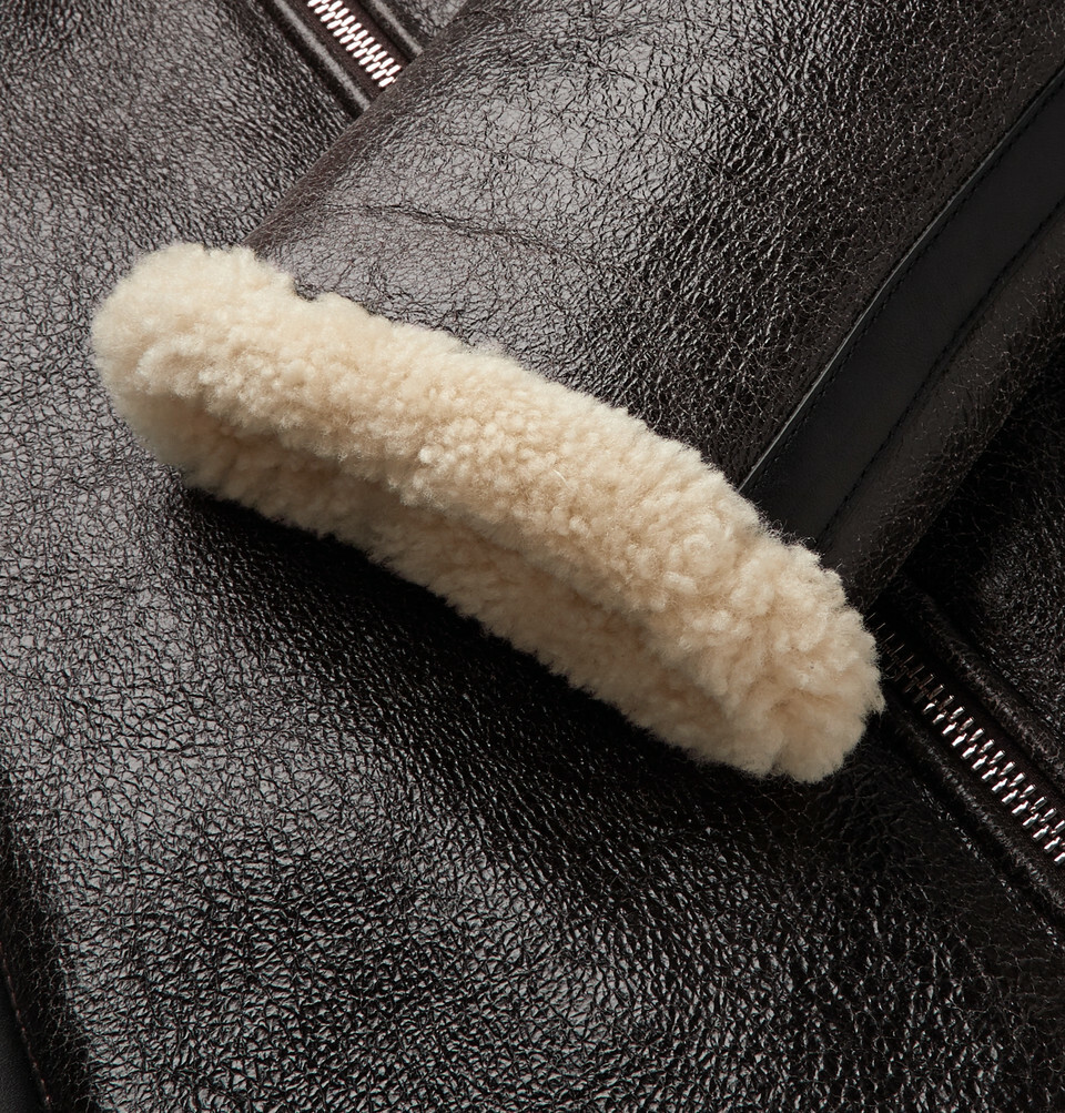 ACNE STUDIOS Shearling-Lined Textured-Leather Jacket IT 46 ACNE STUDIOS Shearling-Lined Textured-Leather Jacket IT 46