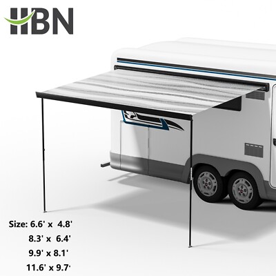 HBN Retractable RV Awning 16X8 ft Patio Camping Vinyl Waterproof Canopy Black