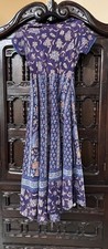 Vintage 70  s Festival Maxi Dress Hand Printed Peacocks Peasant Festival