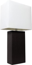 LT1025-BLK Modern Leather Table Lamp W/ White Fabric Shade Black