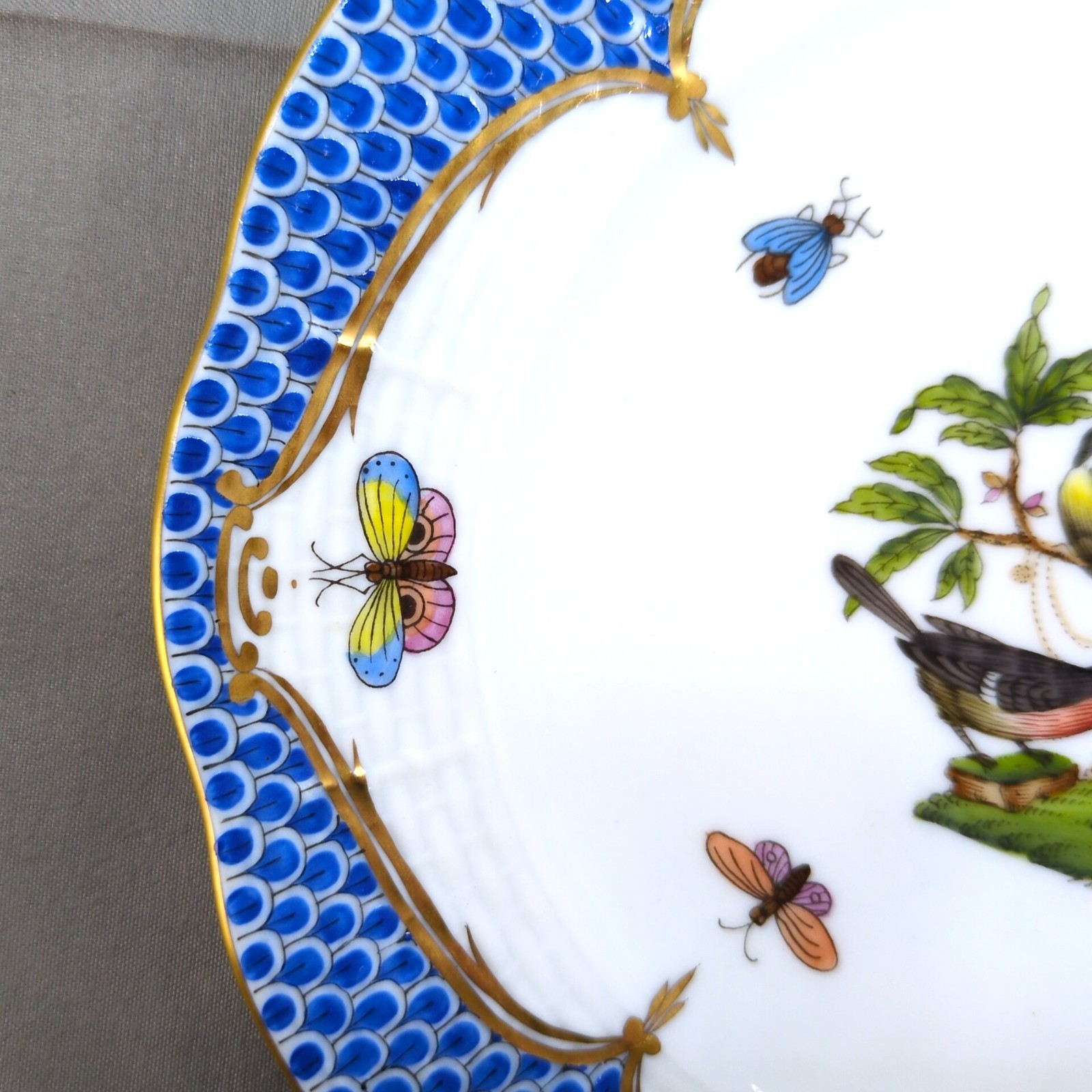 Herend Hand-Painted Blue Rothschild Bird Bread & Butter Plates – Set of 3 (6.5")