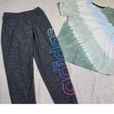 Adidas Girls Gray Ombre Logo Leggings Art Class Tie Dye T-Shirt Set Size L 14