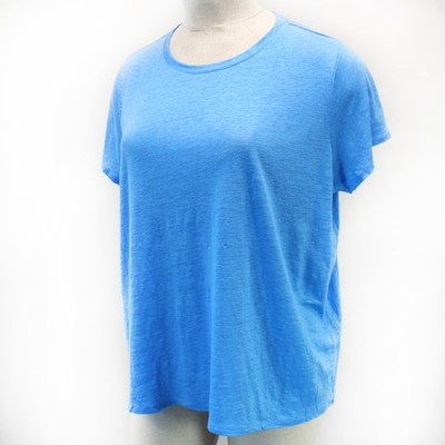 Eileen Fisher Plus Blue 100% Linen Crew Neck Bat Sleeve T-Shirt Top 3X