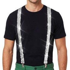Sequin Suspenders Sparkly Suspender Costume Accessories for Men and Silver