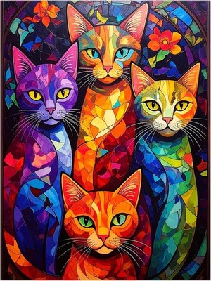 Tile Mural Colorful Mosaic Cats Kitchen Bathroom Wall Backsplash Marble Ceramic