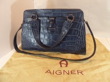 Gute AIGNER Damen-Handtasche Ledertasche Umhänge-Tasche Bag dunkelblau Kroko