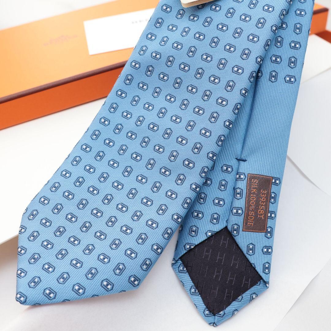 HERMES Light Blue Pattern Tie - image 7