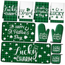 10 Pcs St. Patrick's Day Kitchen Decor Set Shamrock Kitchen Towel and Rugs