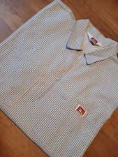 Ben Davis Mens Shirt Blue White Hickory Stripe Half Zip Short Sleeve Workwear XL