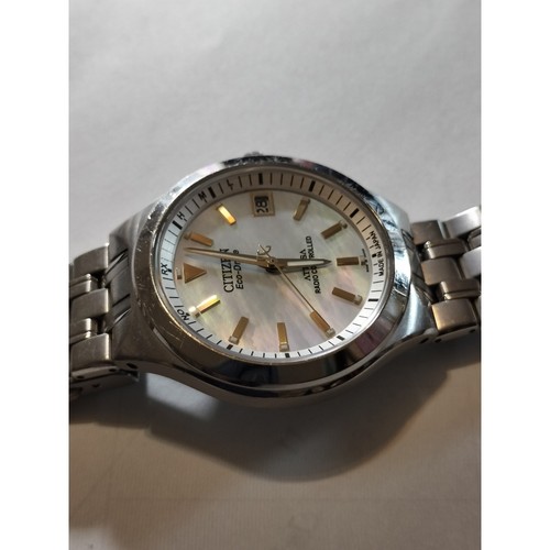 Enchanting White Mother of Pearl Dial Citizen Attesa Radio Solar Lightweight Tit - Picture 6 of 11