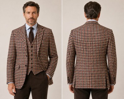Umang Vaish (Brustumfang 46'') maßgeschneiderte Tweed sportliche Jacke + Weste