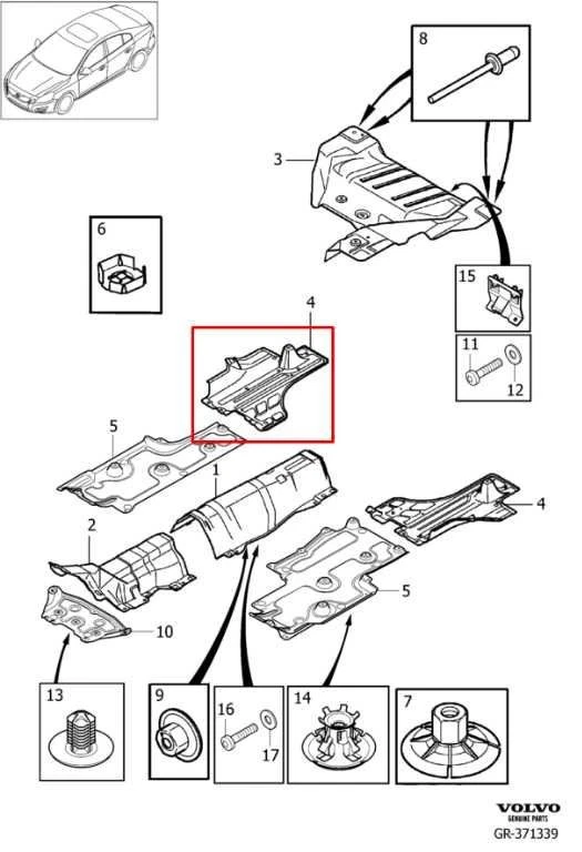 Volvo S60 T5 Premier 2014-17 trasero derecho bajo cubierta protector contra salpicaduras 30736341 Foto 2 de 4