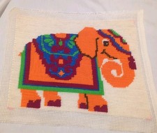 Vintage Elephant Needlepoint Whimsical Original One Of A Kind 10"X8" 3114