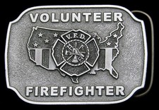 RG20185 NOS VINTAGE 1998 C J AMERICAN FIREFIGHTER PEWTER BELT BUCKLE