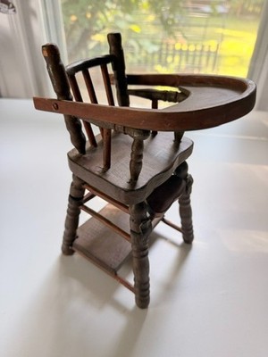Antique Doll Wood folding Highchair 10'' adjustable Play Table Miniature Abacus