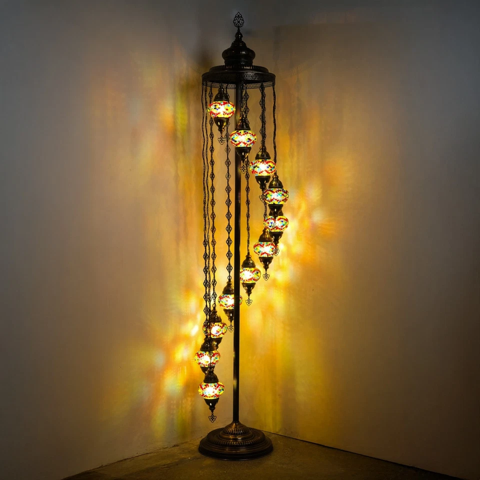 "Lámpara de pie de mosaico turco 11 globos - 83"" de alto lámpara hecha a mano con bombillas incluidas" Foto 4 de 4