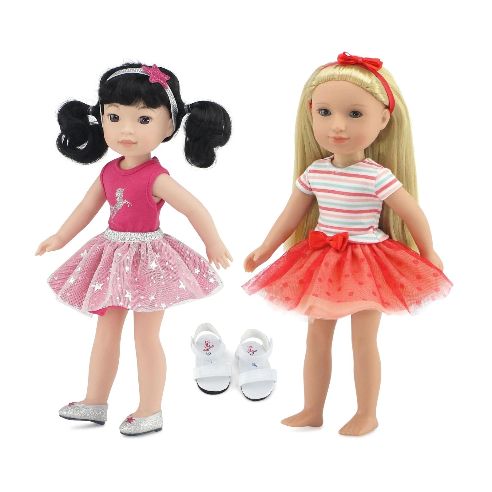 14" Doll Fashion Bundle 8-PC - Pink Unicorn Tutu & Coral Outfit Sets with Sho...