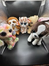 TY Beanie Boos Lot of 5 Plush w/ Tags Sloth Leopard Dog Groot Rainbow Poodle