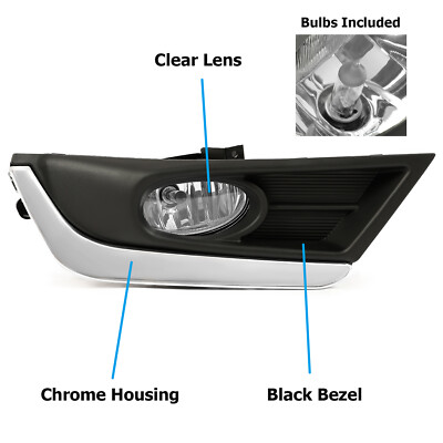 For Honda CR-V CRV 2017 18 19 Fog Light Lamps Chrome Bezel w/Bulbs