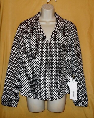 Virtue women's ivory black woven blazer coat jacket V top ls 8 $190
