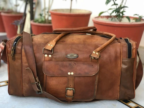 21" Men's Genuine Leather Large Duffel Travel Gym Weekend Overnight Luggage Bag