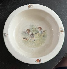 VTG Baby Dish Feeding Bowl Art Deco 1930s Czechoslovakia Boy Girl  Chicken