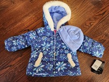 New London Fog Baby Girls lightweight PufferJacket Hat Toddler Size 2T isle navy