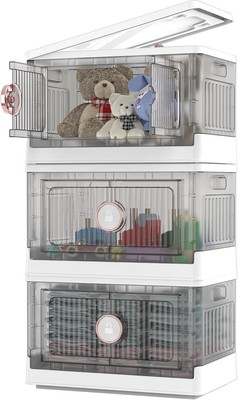 3-Pack Clear Foldable Storage Container with Door Collapsible Storage Bins