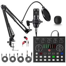Podcast Equipment Bundle, BM-800 Mic Kit with Live Sound Card, Podcast V8S